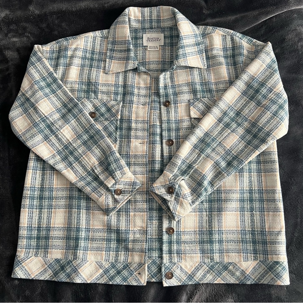 Tweed Plaid Button-Up Jacket